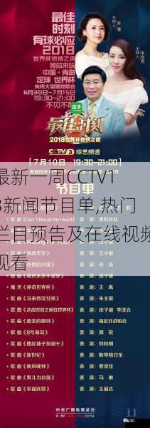 最新一周CCTV13新闻节目单,热门栏目预告及在线视频观看